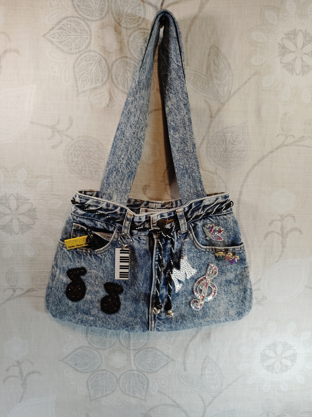 George Marciano For Guess Denim  Shoulder Bag with Embellished Accents - Blue